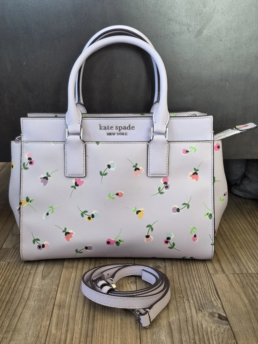 kate spade Cameron Medium Satchel in the Wildflower Ditsy lavender floral print